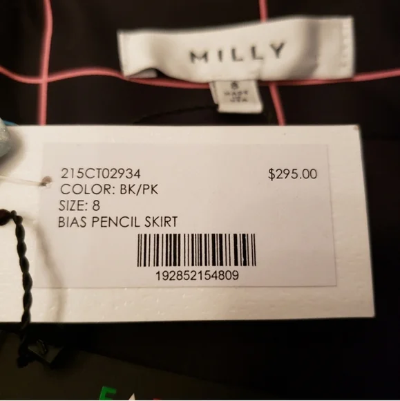 Milly Bias Pencil Skirt Grid Print Black & Pink Size 8 NWT - Picture 6 of 16